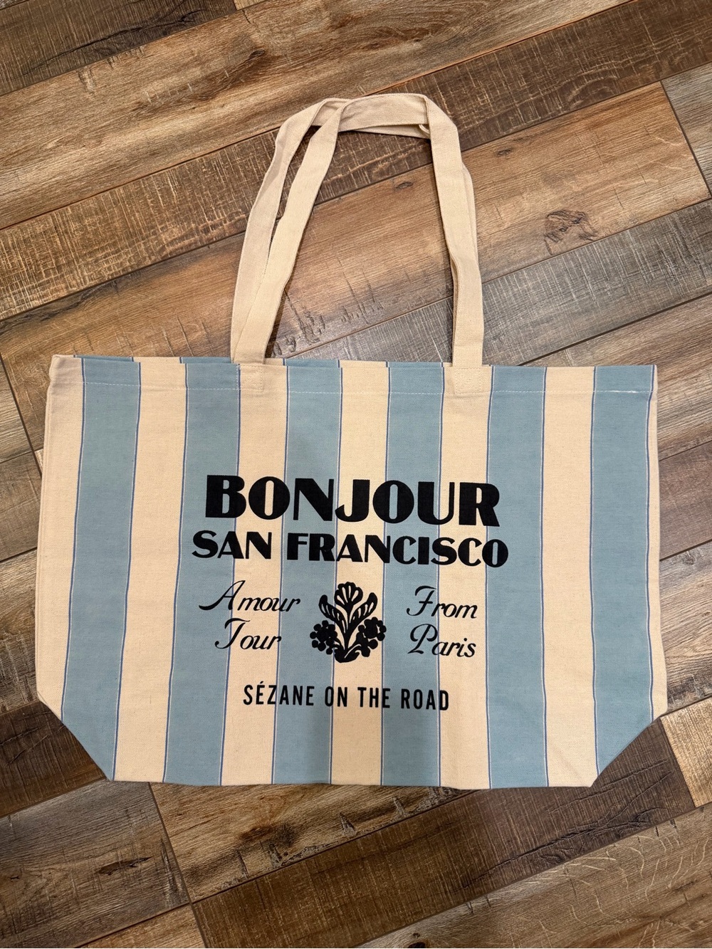 Sezane Blue and Cream Striped Canvas Tote